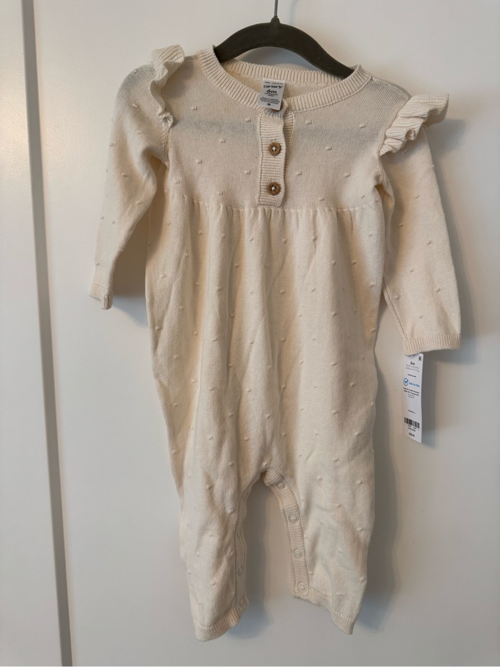 Carter's Cream Knit Ruffle Shoulder Baby One-Piece